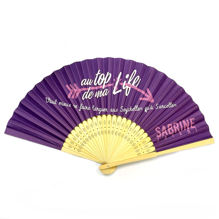 Custom Paper Hand Fan with Bamboo Handle