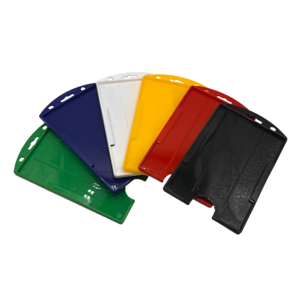 Colored Vertical Rigid Badge Holder – 2.13 × 3.39 in